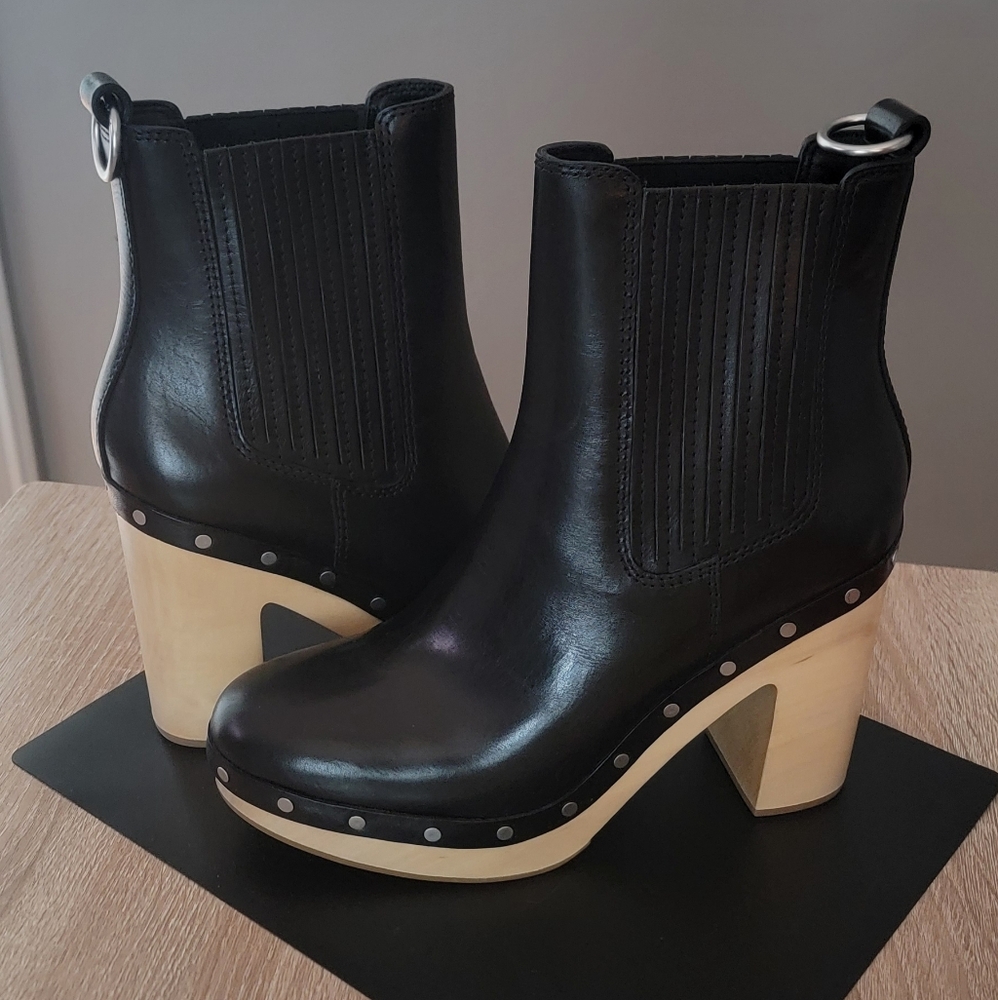 PAIGE Black Leather Heeled Boots